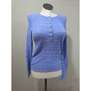 Sundance Blue Crochet Button-Up Knit Sweater Medium